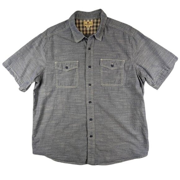 Woolrich Chambrey Shirt Mens XL Button Up Denim Blue Short Sleeve Vacation Beach - Picture 1 of 12